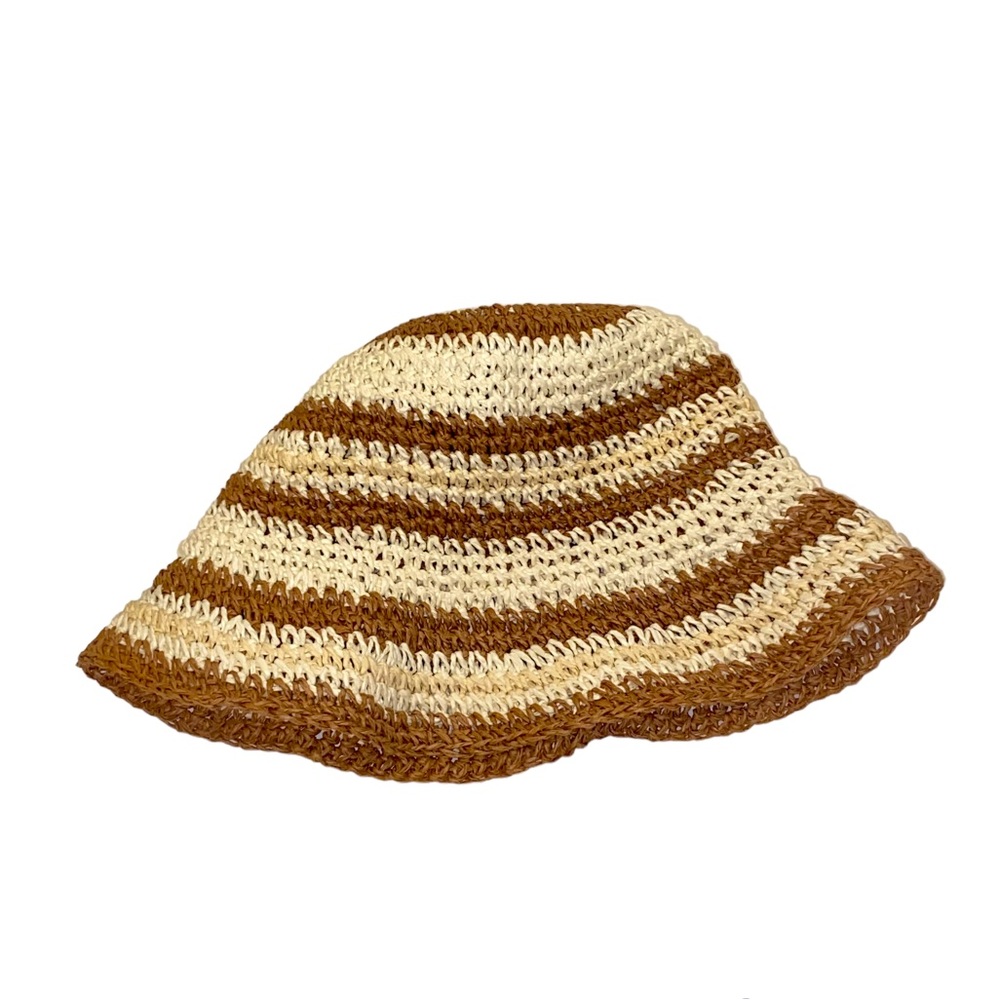 BOGO Crochet Raffia Striped Bucket Hat Brown & Cream Fall Autumn Lightweight y2k